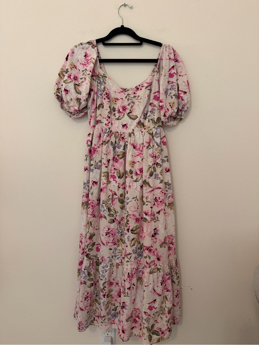 Reitmans Pink Floral Linen Blend Midi Dress Sz XS Coquette Cottagecore Feminine